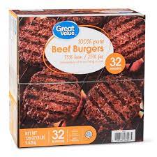 Great Value 100 Pure Beef Burgers 8 Lb 32 Ct Frozen Walmart Com