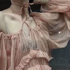 Gauzy Pink Chiffon Dress With Tie Neck Fashion Victorian Dress Dresses