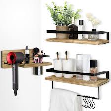 Decorative kitchen towel holder for the wall. 17 Stories Rustic Bathroom Shelves Wall Mounted Hair Dryer Holder With Towel Bar Set Of 3 Floating Storage Shelf For Bathroom Wall Mounted Hair Holder Decorative Shelves For Kitchen Bathroom Bedroom Wayfair