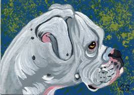 Aceo Atc Original Miniature Painting White Boxer Pet Dog Art Carla Smale 2020 Gouache Painting By Carla Smale Dog Art Miniature Painting Dog Paintings