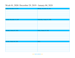 weekly calendar 2020 word excel pdf