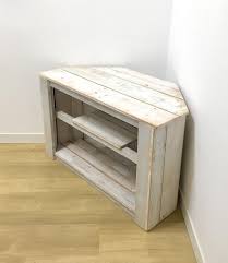 Handmade Rustic Corner Table Tv Stand With Shelf Reclaimed And Recycled Wood White Tv Stand Shelves Corner Table Recycled Wood