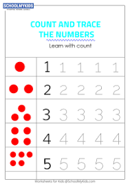 5862 178 subtract these numbers horizontally. Count And Trace 1 Number Tracing Worksheets For Preschool Kindergarten Grade Math Worksheets Schoolmykids Com