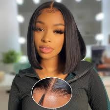 IDHERE Glueless Bob 5X5 Lace Wigs Pre Plucked Straight Closure Virgin