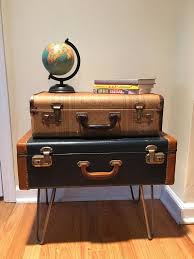 Vintage Suitcase End Table Nightstand With Hairpin Legs Etsy Vintage Suitcase Table Suitcase Decor Suitcase Table