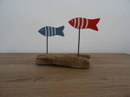 Decoration Banc De 2 Poissons Bois Flotte Rouge Et Bleu Rouge Et Bleu Bois Flotte Et Decoration