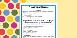 Examples at these grade levels include prepositional phrases which come at the end of a sentence. Free Prepositional Phrase Challenge Activity To Support Teaching On The