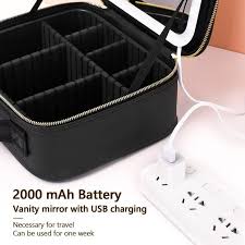 Led Light Travel Makeup Bag With 10x