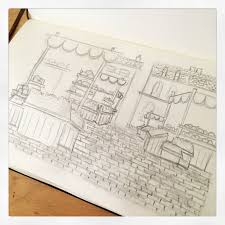 Easy guide 'how to draw' from artistro! Market Scene Pencil Drawing Pencil Art Drawings Pencil Drawings Pencil Drawing Images