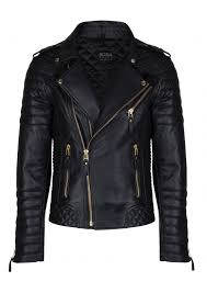 Kay Michaels Quilted Biker Oil Black Gold Hardware Leather Jacket Men Leather Jacket Style Washed Leather Jacket