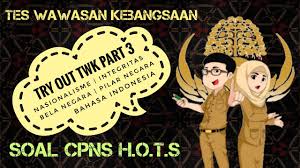 Contoh soal cpns 2019 2020 soal twk bela negara dan jawaban pembahasan latihan tes ujian skd cpns 2020 berlatih soal cpns merupakan solusi jitu untuk lolos pns atau asn. Soal Cpns Twk Nasionalisme Integritas Pilar Negara Bela Negara Bahasa Indonesia Try Out Part 1 Youtube
