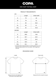 size chart football shirt cm inch copa