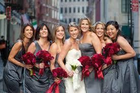 Grey Bridesmaid Dresses With Red Flowers Wedding Theme Red Wedding Bridesmaid Red Wedding Dresses