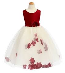 Silk Flower Girl Dress With Flower Petal Skirt In Burgundy This Dress Features A 100 Silk Burgundy Bodice And A Matchin Vestidos Daminhas Vestido De Crianca