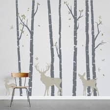 Birch Tree Vinyl Wall Decal Birch Trees Forest With Deer Wall Decal Deer Wall Decal Forest Wall Decals Birch Tree Mural