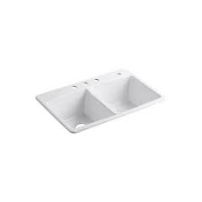 We stock undermount sinks from brands like blanco, kohler, american standard & more. Kohler Brookfield Drop In Cast Iron 33 In 4 Hole Double Bowl Kitchen Sink In White K Rh5846 4 0 The Home Depot Double Bowl Kitchen Sink Double Basin Kitchen Sink Drop In Kitchen Sink