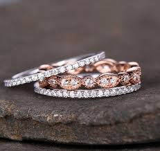 Simulated Wedding Band Set Rose Gold Silver Cubic Zirconia Wedding Bands Rustic We Womens Engagement Rings Diamond Wedding Bands Engagement Rings Sapphire
