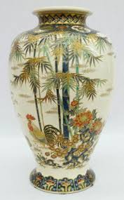 42 Large Japanese Satsuma Vase With Roosters Bamboo Lot 42 Satsuma Vase Japanese Vase Vase