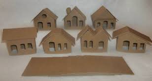 Mini Vintage Putz Style Houses Set Of 7 Etsy Putz Houses Cardboard House Christmas Village Houses