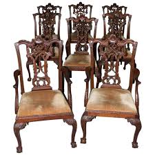 Rare Set Of Eight Carved Mahogany Chippendale Style Ribbon Back Dining Chairs Chippendale Dining Room Chairs Dining Chairs High Back Dining Chairs
