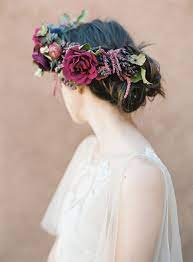 Fresh Spring Wedding Colors In Plum And Powder Blue Bridal Flower Crown Bridal Flowers Flowers In Hair