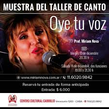🗣️ MUESTRA DEL TALLER DE CANTO “OYE TU VOZ” 🎤 El Taller de Canto “Oye tu  voz” a cargo de Miriam Nova presenta en el auditorio de nuestro Centro  Cultural y de