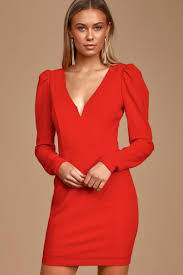 Lowest price of the spring season! Sexy Red Dress Bodycon Dress Long Sleeve Dress Mini Dress Lulus