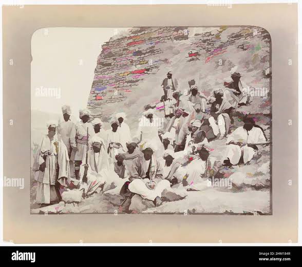 Group portrait of an Afghan-British army unit at Jamrud Fort in the Khyber Pass during the Second British-Afghan War, center right Captain Tucker, Khyber Chiefs Khans with captain Tucker, Political officer in