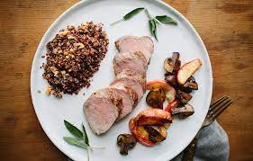 Roast Pork Tenderloin And Apples With Mushroom Saute Recipe Pork Tenderloin Recipes Roasted Pork Tenderloins Pork