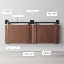 Nathan james harlow king wall mount headboard, faux leather upholstered headboard, adjustable height vintage. Nathan James Harlow 62 In Vintage Brown Queen Wall Mount Faux Leather Upholstered Headboard Adjustable Straps And Black Metal Rail 94101 The Home Depot In 2020 Diy Leather Headboard Wall Mounted Headboards Upholstered Headboard
