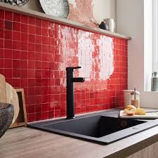 Cuisine Bois Rouge Campagne Zellige Carrelage Rouge Carrelage Mural