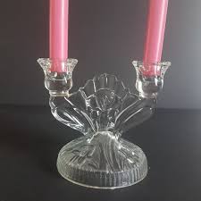 Vintage 1990s luminarc pair of crystal candle holders verrerie d'arques. Jeanette Iris And Herringbone Double Light Candlestick Holder Depression Glass Vintage Taper Candle Holder Collectible Glass 1930s