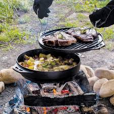 Lodge Cast Iron Cook It All 5 Cooking Configurations From Only 2 Pieces Of Iron The Cook It All Creates A Whole Wo Camping Dishes Campfire Food Fire Cooking