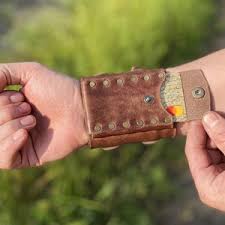 Leather Wrist Wallet, Personalized Leather Bracelet With Card Holder,  Bracelet Steampunk-inspired With Engraving, Leather Wrist Cuff