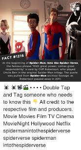 10 DID KN FACT #1216 At The Beginning Of Spider-Man Into The Spider-Verse  The Famous Phrase With Great Power Comes Great Responsibility Is Said By  Cliff Robertson Who Played Uncle Ben In