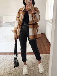 Bienvenue dans la catégorie vestes d'été pour femme ! Veste A Carreaux Decontracte Oversized Femme Surchemise Khaki Et Blanc Manteaux Hauts