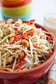 Tangy Cashew Sesame Bean Sprout Salad Recipe Bean Sprout Salad Bean Sprout Recipes Sprouts Salad