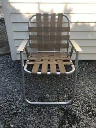 Vintage Folding Lawn Patio Chair Aluminum Brown And White Webbed Chair Condition Is Used In 2020 Lawn Chairs Outdoor Dining Chairs Patio Lounge Chairs