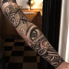 Black And Grey Half Sleeve Tattoo Ideas Pin Em Sleeve Tattoo Clock