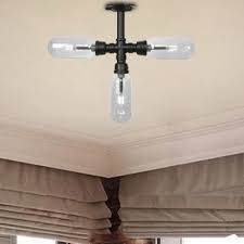 Black Pipe Ceiling Light Fixtures Industrial Iron 3 Light Close To Ceiling Light For Hallway Beautifulhalo Com