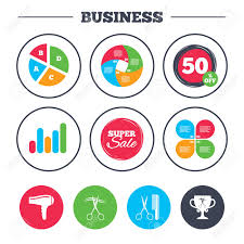 Business Pie Chart Growth Graph Hairdresser Icons Scissors
