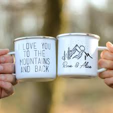 I suppose this is a major plus if you're the sort who can't even contemplate a single sip until your hot drink it beyond tepid! Personalised Love You To The Mountains Enamel Mug By That S Nice That Notonthehighstreet Com