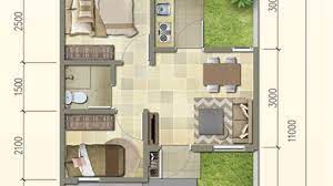 Budget tipis buat beli rumah ? Lingkar Warna Denah Rumah Minimalis Ukuran 6x11 Meter 2 Kamar Tidur 1 Lantai Tampak Depan