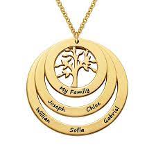Gold Plated Family Circle Necklace With Hanging Family Tree Family Tree Necklace Family Necklace Circle Necklace
