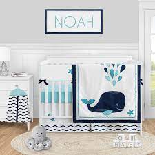 Blue Whale Baby Boy Or Girl Nursery Crib Bedding Set By Sweet Jojo Designs 5 Pieces Navy Aqua And White Ocean Only 159 99