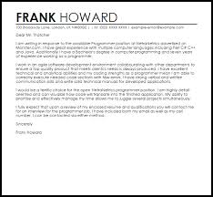 Programmer Sample Cover Letter Cover Letter Templates Examples