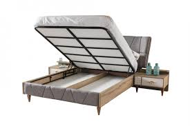 Die standardmaße für einzelbetten beginnen in der regel bei einer fläche von 90 x 200 cm. Doppelbett Venedik Mit Polsterkopfteil Bettkasten Grau Moebel Lux De