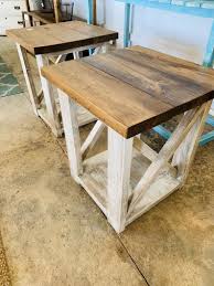 Rustic Handmade End Tables Set With Shelve Distressed White Etsy In 2020 End Table Sets End Tables Farmhouse Side Table