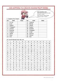 Suffixes Verb To Noun Wordsearch Nouns And Verbs Verb Worksheets Nouns
