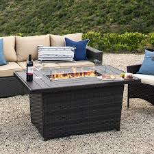 Best Choice Products 52in Outdoor Wicker Propane Fire Pit Table 50 000 Btu W Glass Wind Guard Tank Holder Cover Gray Walmart Com Propane Fire Pit Table Fire Pit Table Outdoor Fire Table